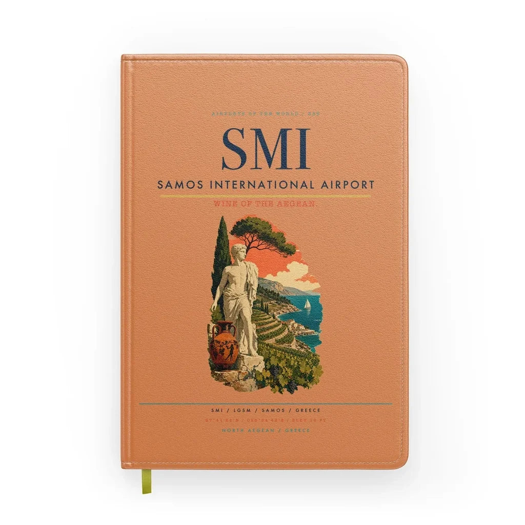 Samos International Airport (SMI) design on orange notebook