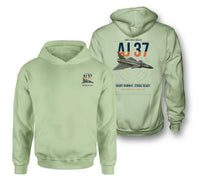 Thumbnail for Saab AJ 37 Viggen design on light green double-side hoodie, double-side print