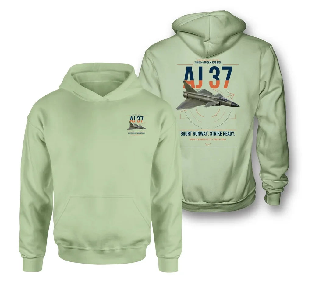 Saab AJ 37 Viggen design on light green double-side hoodie, double-side print
