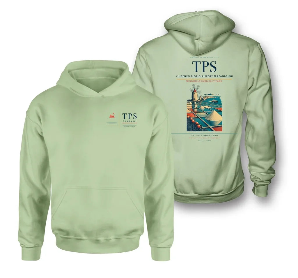 Vincenzo Florio Airport Trapani-Birgi (TPS) design on light green double-side hoodie
