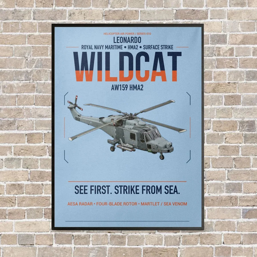 Leonardo AW159 Wildcat HMA2 vertical canvas print - framed - light blue background