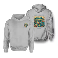 Thumbnail for VINTAGE G4388 - The County Seat Shuttle - Double-Side Hoodie design on lightgray double side