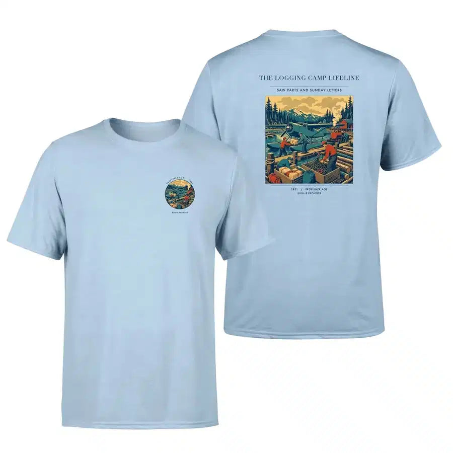 VINTAGE G4488 - The Logging Camp Lifeline - Double-Side T-Shirt design on lightblue double side t shirt