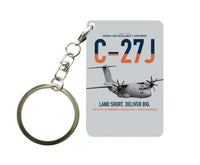 Thumbnail for C-27J Spartan design on light gray designed key chain, double-side print