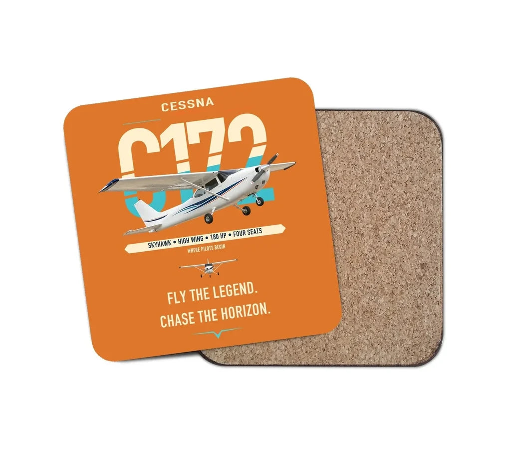 Cessna 172 Skyhawk design on orange 1 piece coaster
