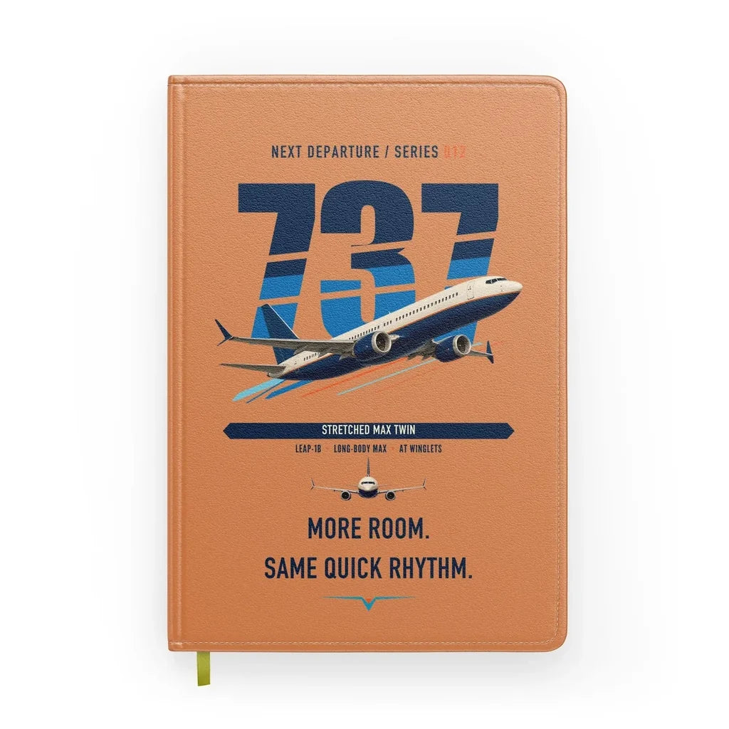 Boeing 737 MAX 9 design on orange notebook