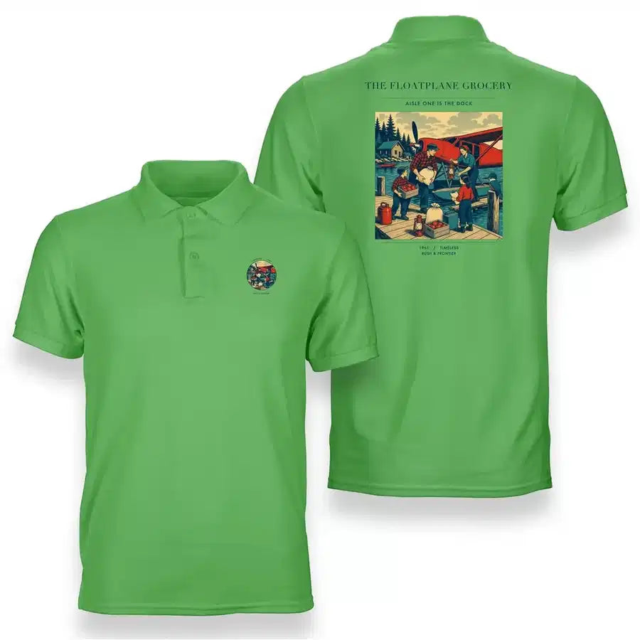 VINTAGE G4286 - The Floatplane Grocery - Double-Side Polo T-Shirt design on lightgreen