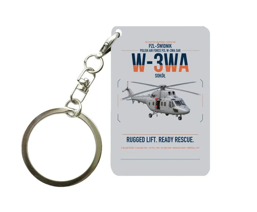 PZL-Świdnik W-3WA Sokół design on light gray designed key chain, double-side print
