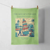 Thumbnail for VINTAGE G4379 - The Skycap's Pyramid - Designed Towels design on lightgreen