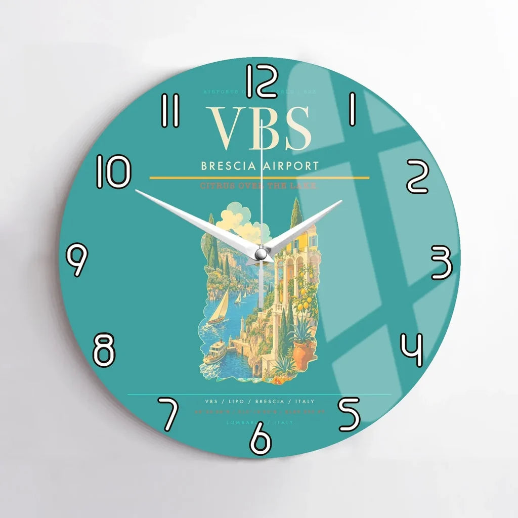 Brescia Airport (VBS) design on turquoise no frame wall clock