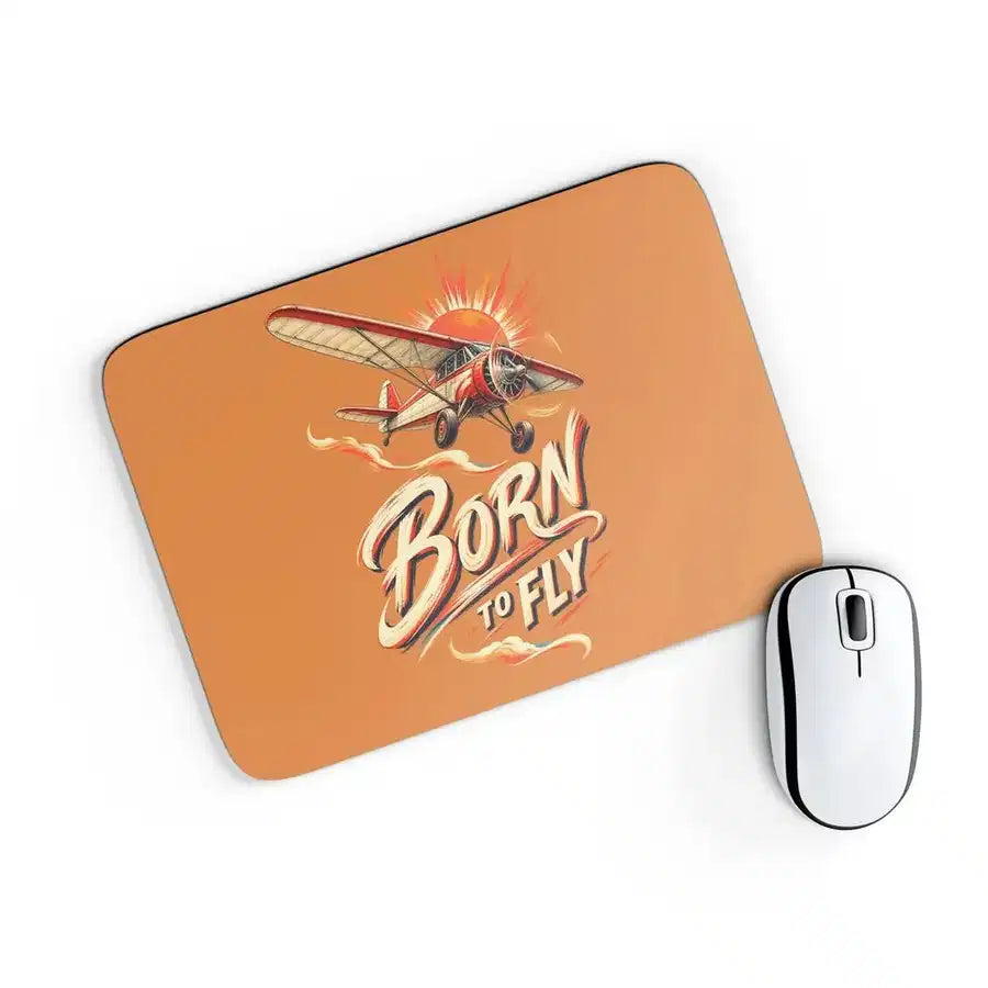 Born To Fly V2 design on orange rectangle mouse pad