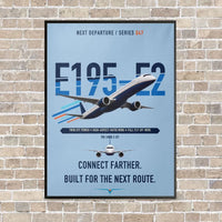 Thumbnail for Embraer E195-E2 vertical canvas print - framed - light blue background