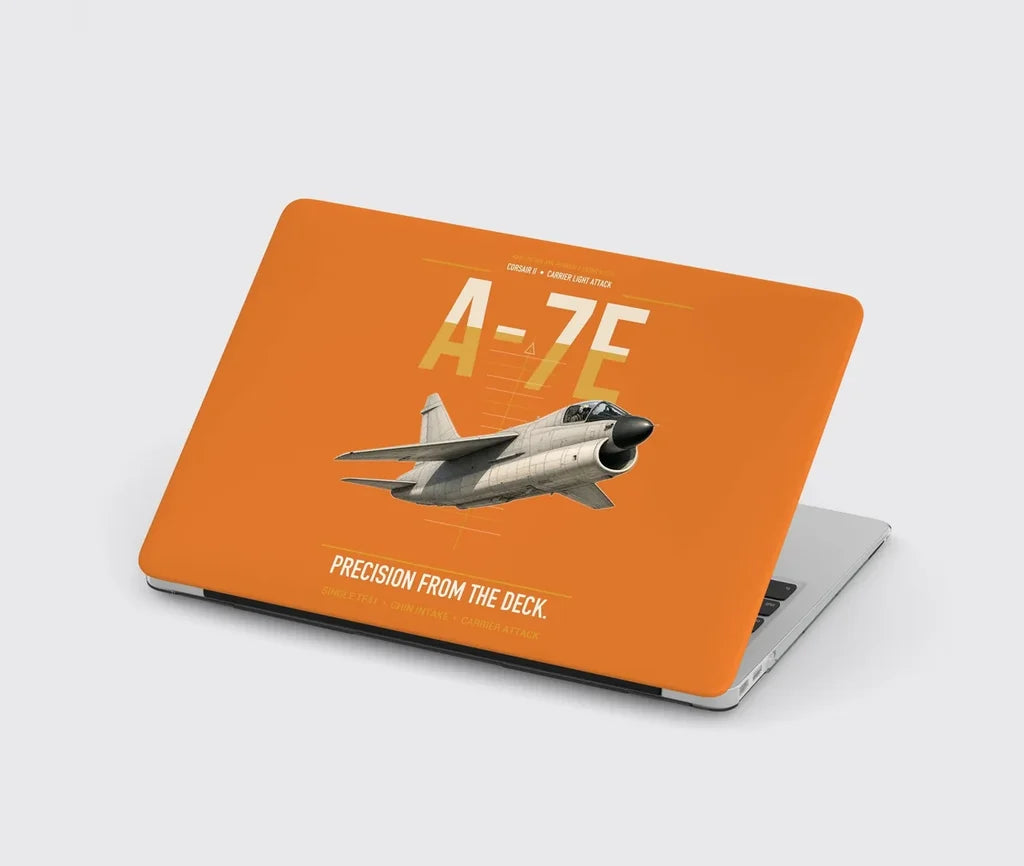A-7E Corsair II design on orange MacBook case
