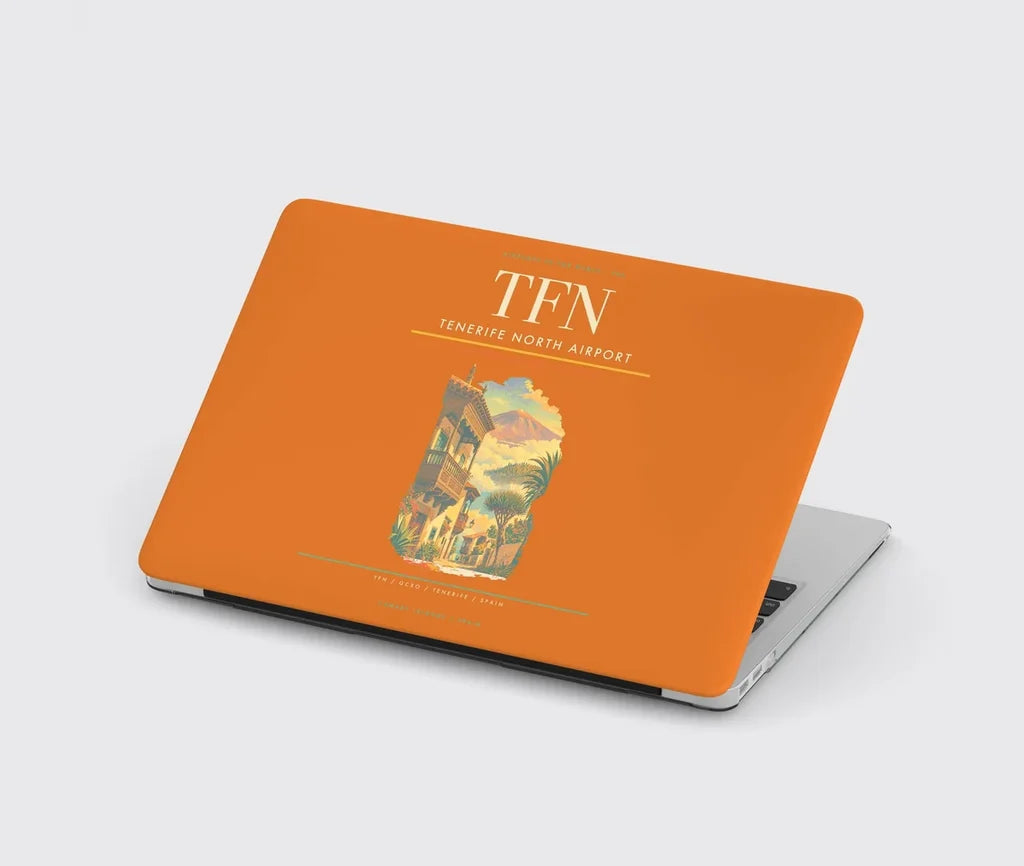 Tenerife North Airport (TFN) design on orange MacBook case