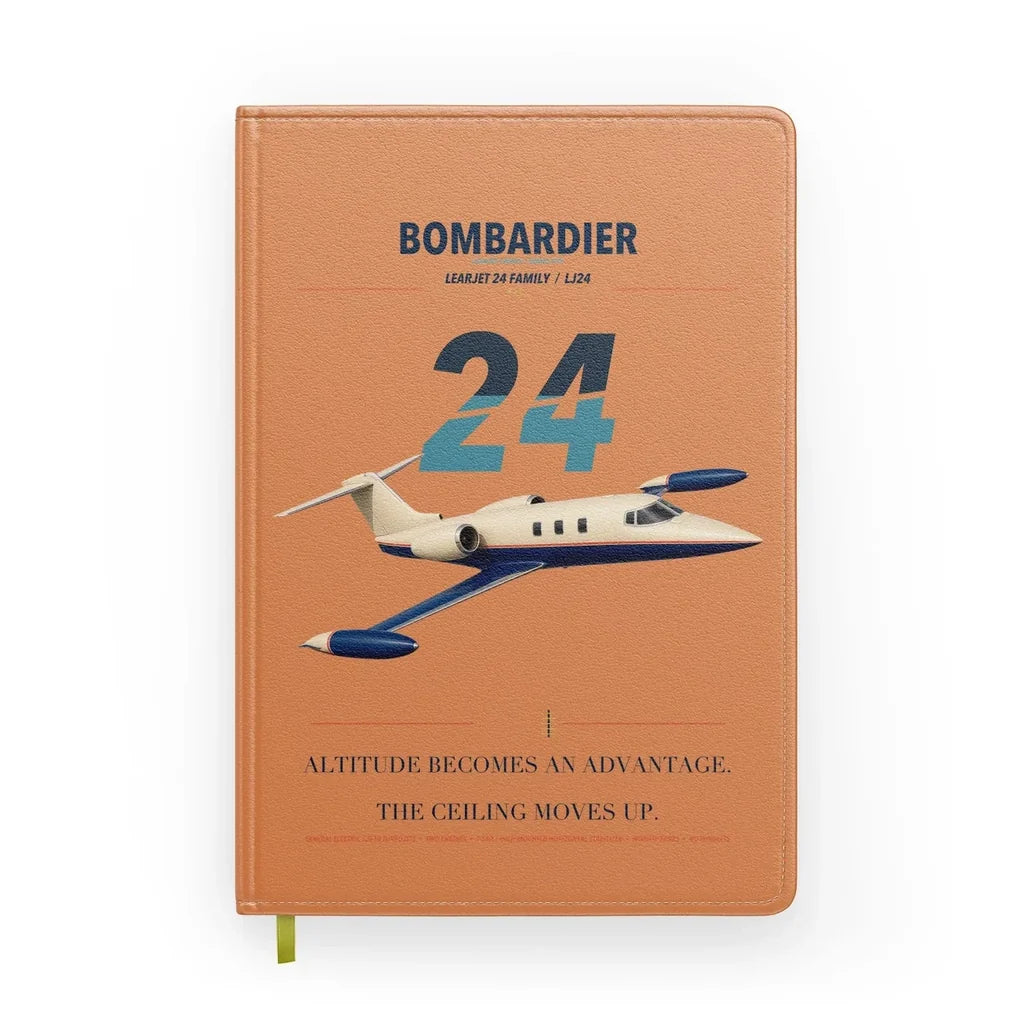 Bombardier Learjet 24 design on orange notebook
