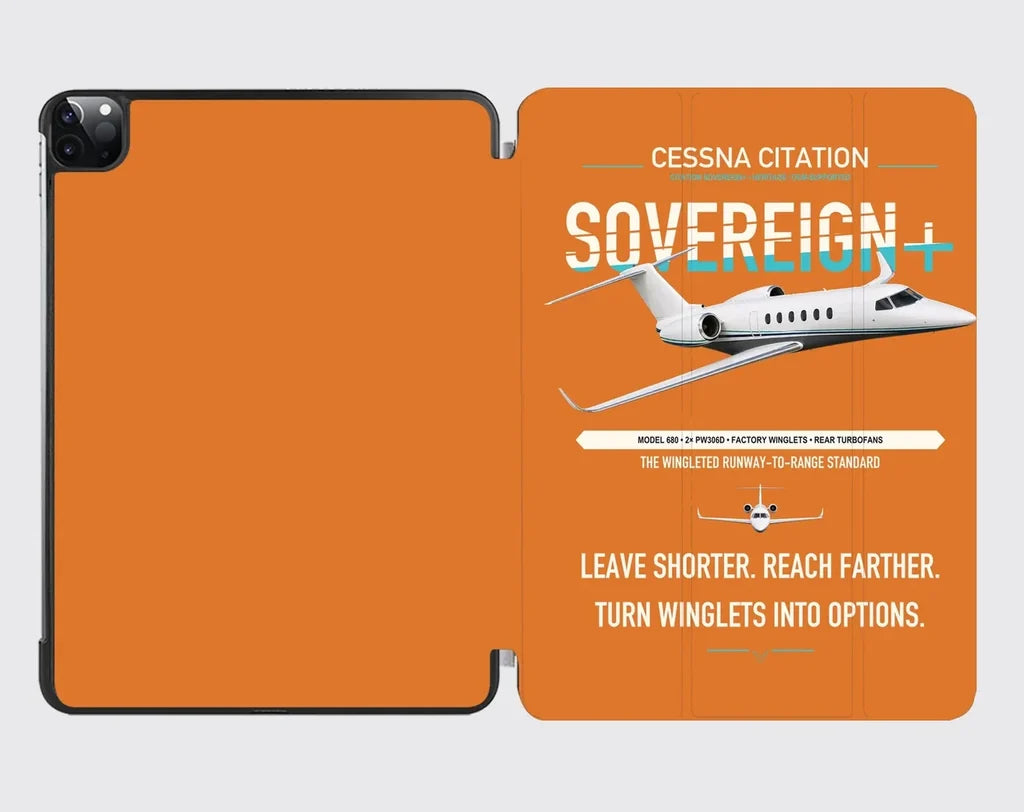 Cessna Citation Sovereign+ design on orange ipad tablet case
