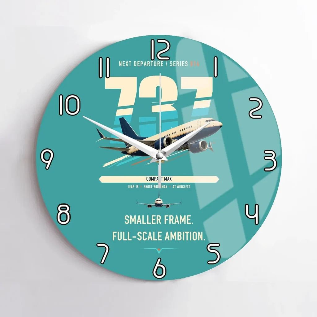 Boeing 737 MAX 7 design on turquoise no frame wall clock