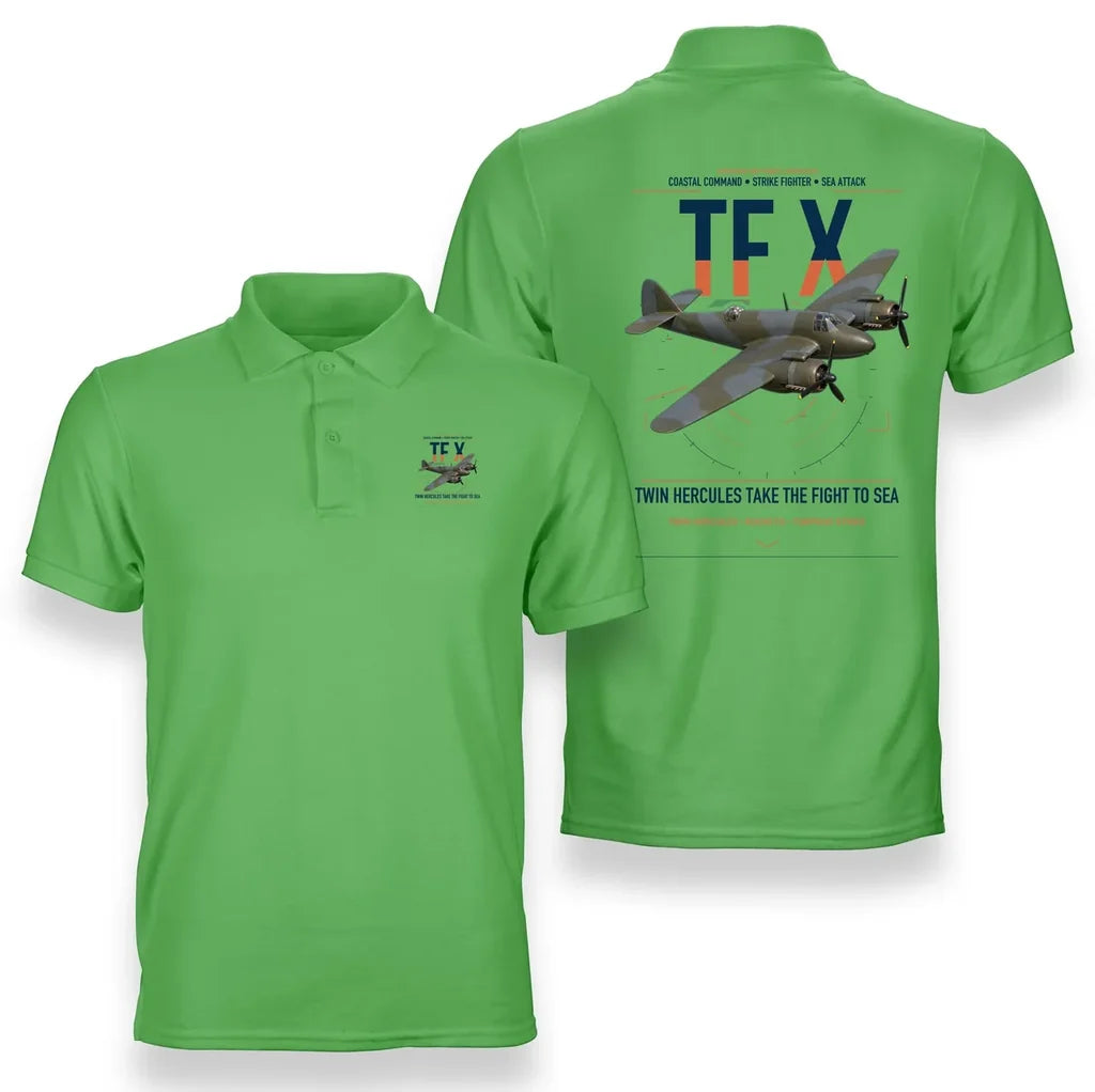Bristol Beaufighter TF X design on light green double-side polo t-shirt, double-side print
