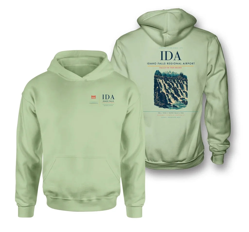 Idaho Falls Regional Airport (IDA) design on light green double-side hoodie