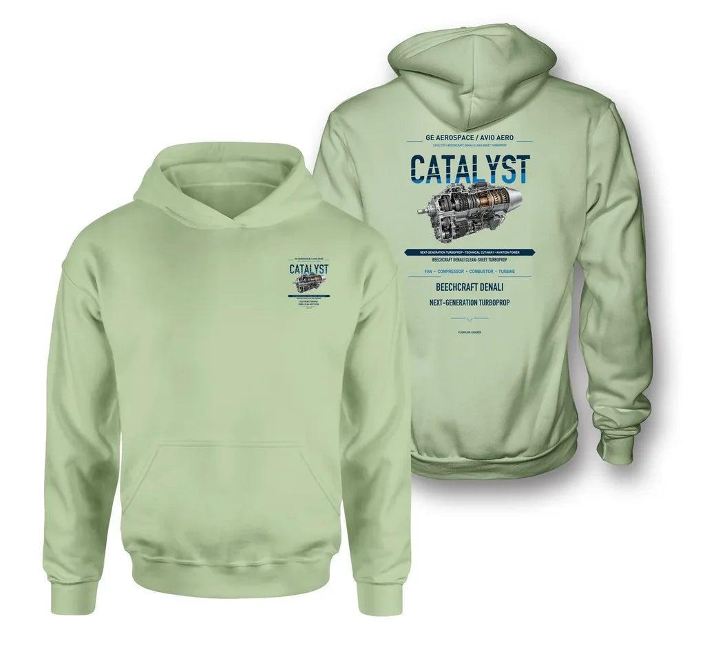 CATALYST design on light green hoodie