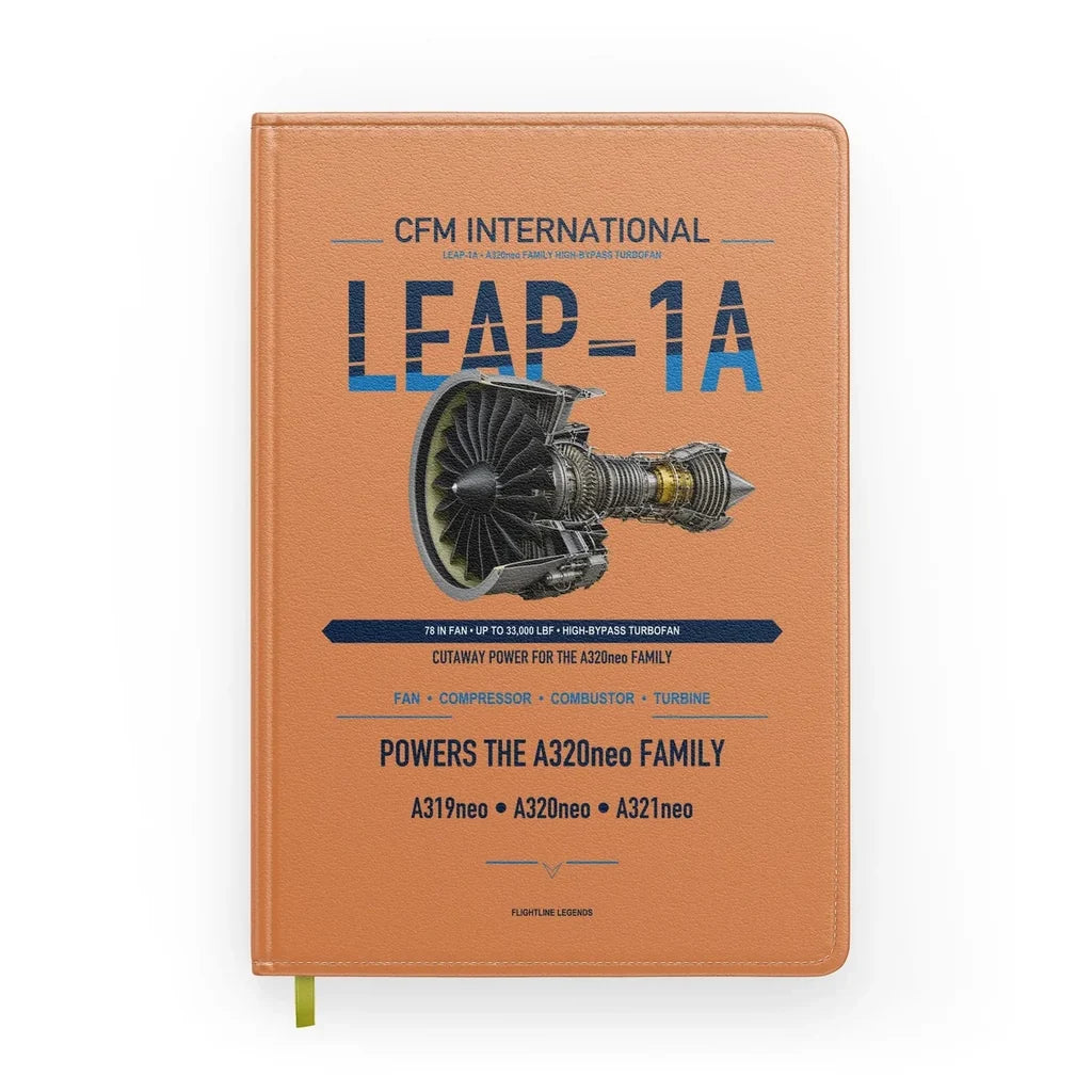 CFM LEAP-1A design on orange notebook
