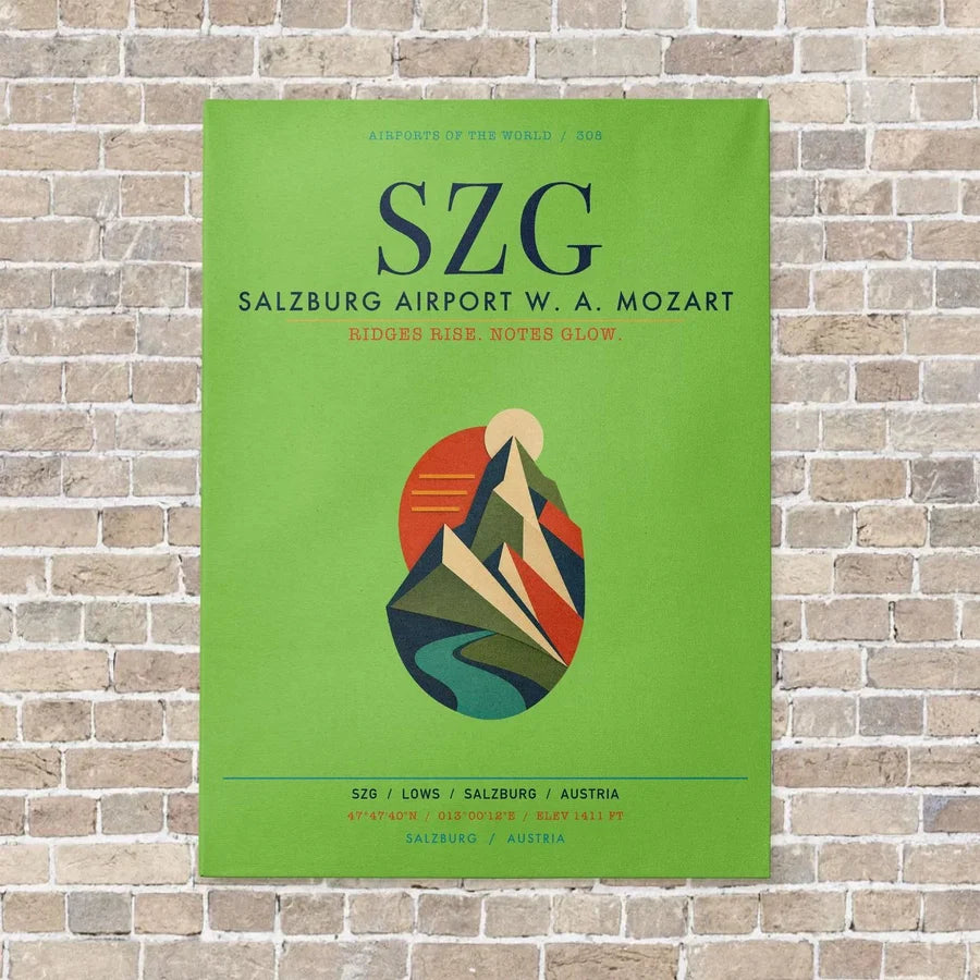 Salzburg Airport SZG vertical canvas print - no frame - light green background