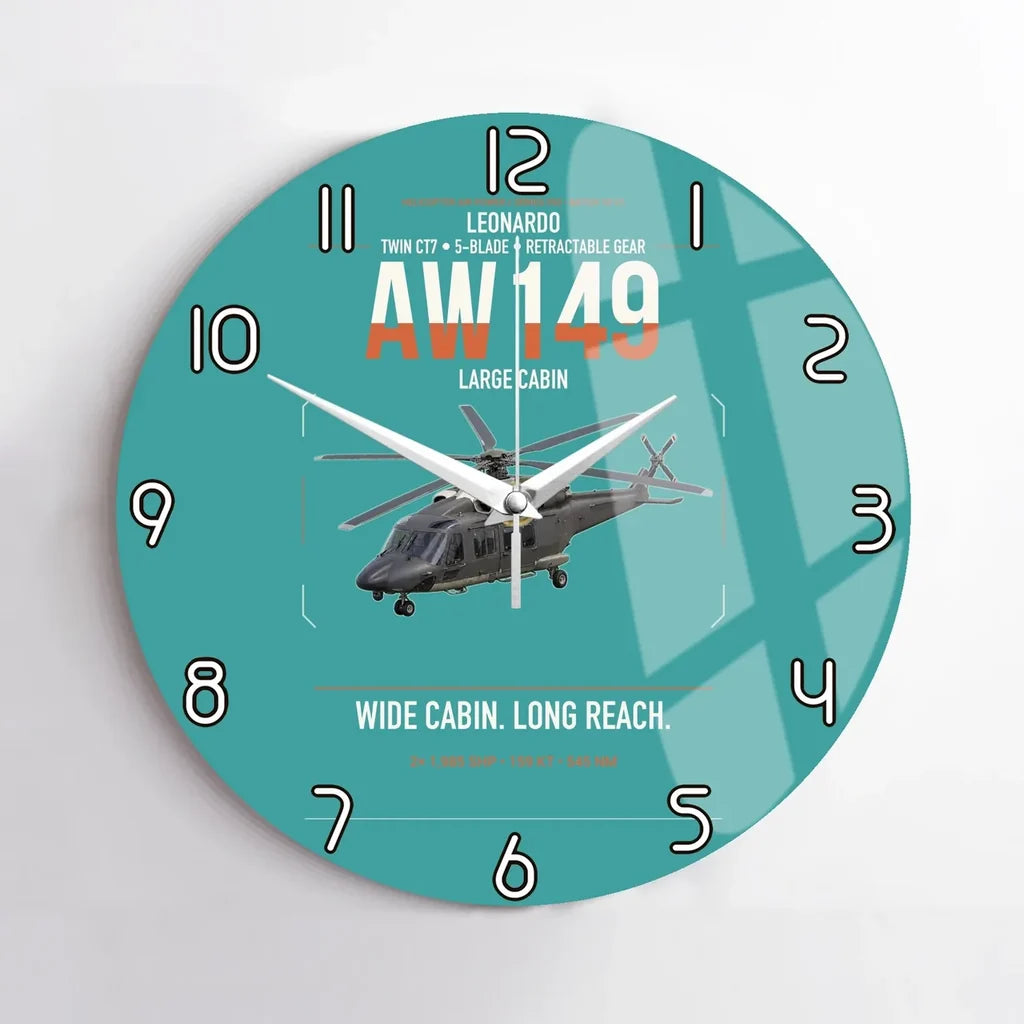 Leonardo AW149 design on turquoise no frame wall clock