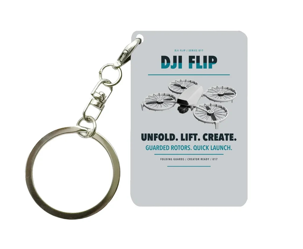 DJI Flip Key Chain design on light gray key chain