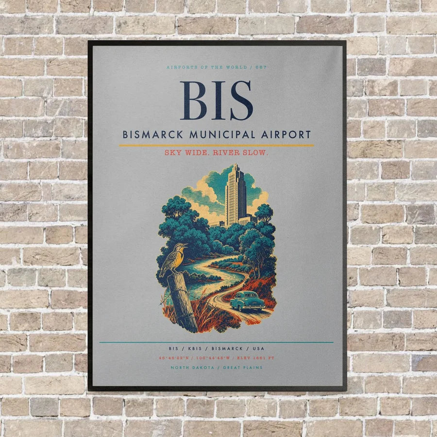 Bismarck Municipal Airport BIS - Canvas Framed - Light Gray