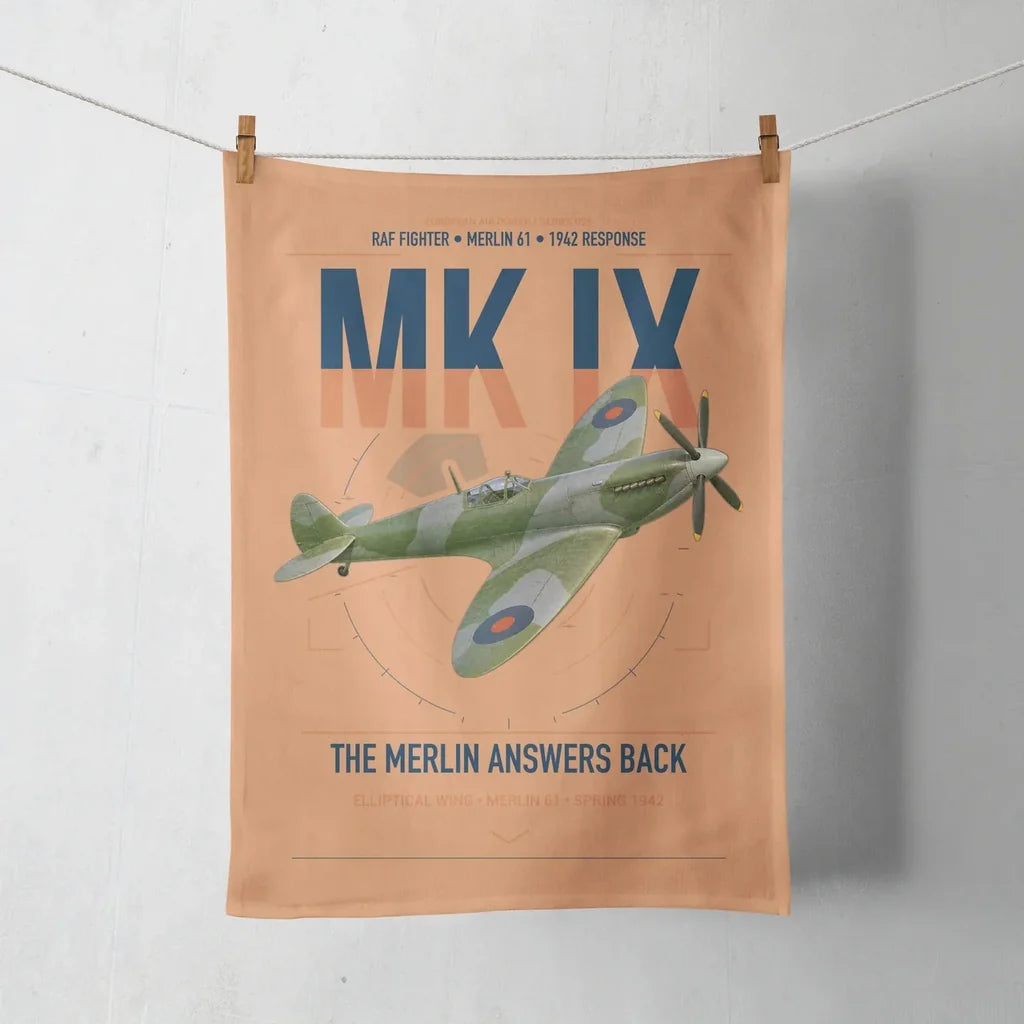 Supermarine Spitfire Mk IX design on orange towel
