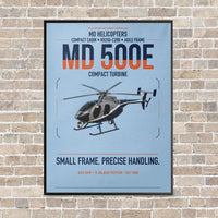 Thumbnail for MD Helicopters MD 500E vertical canvas print - framed - light blue background