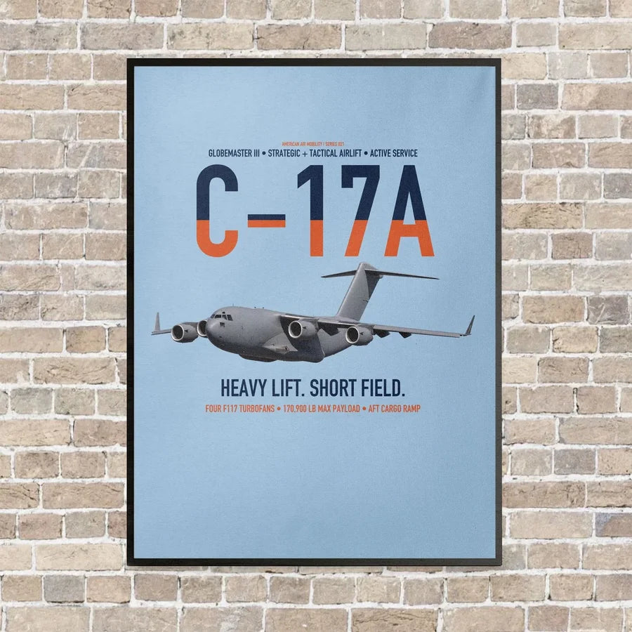 C-17A Globemaster III vertical canvas print - framed - light blue background