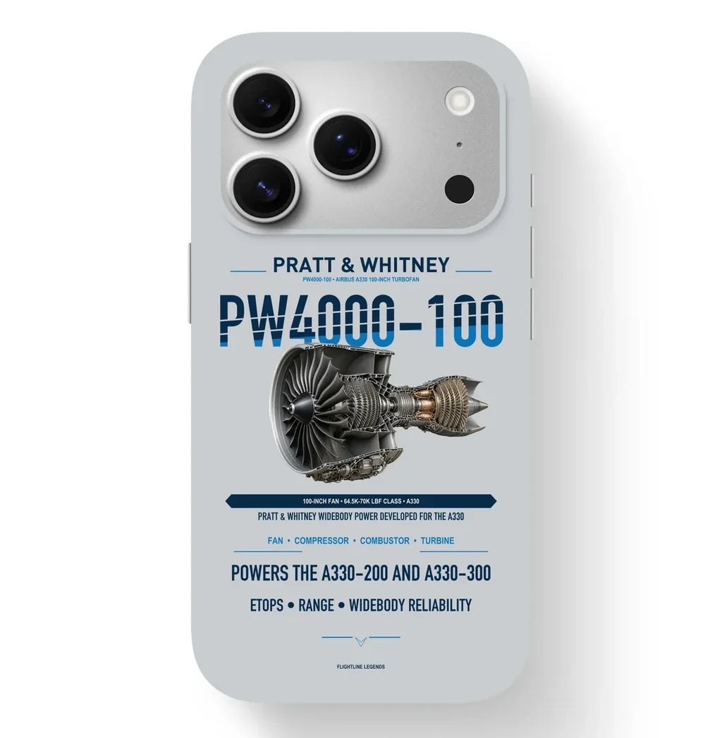 PW4000-100 Case design on light gray iphone case