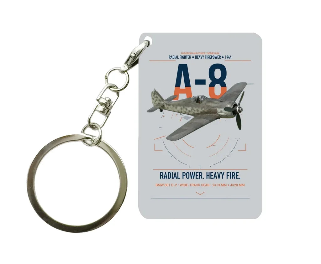 Focke-Wulf Fw 190A-8 design on light gray designed key chain, double-side print