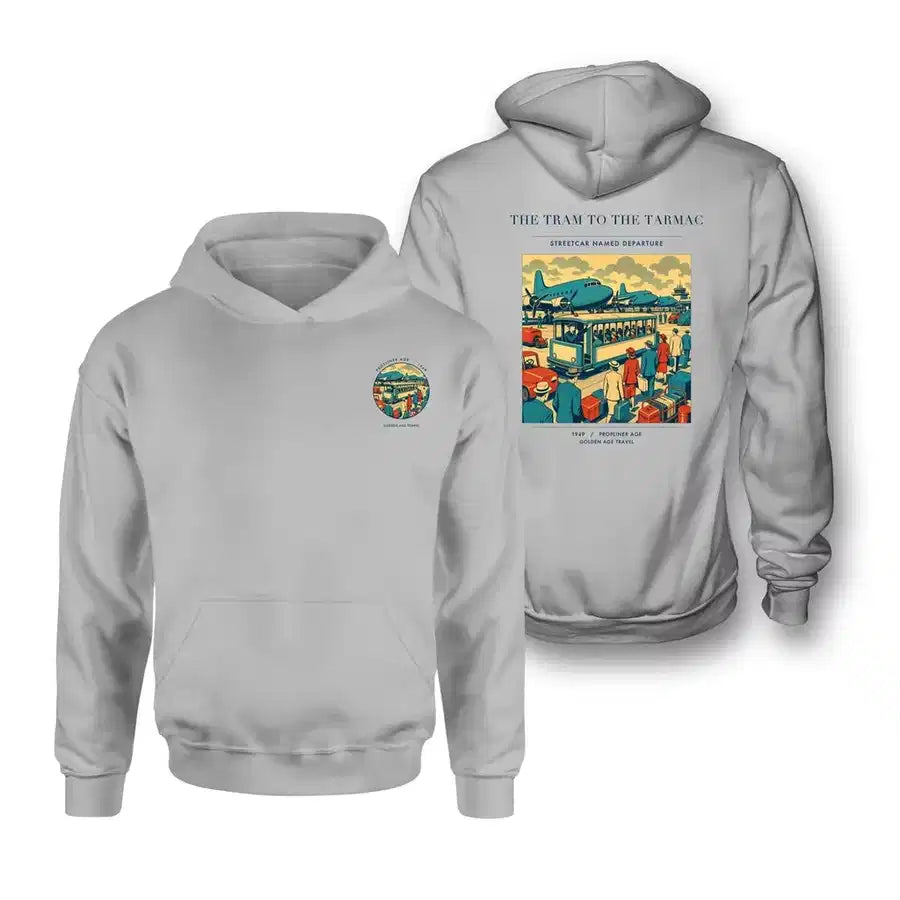 VINTAGE G4372 - The Tram To The Tarmac - Double-Side Hoodie design on lightgray double side