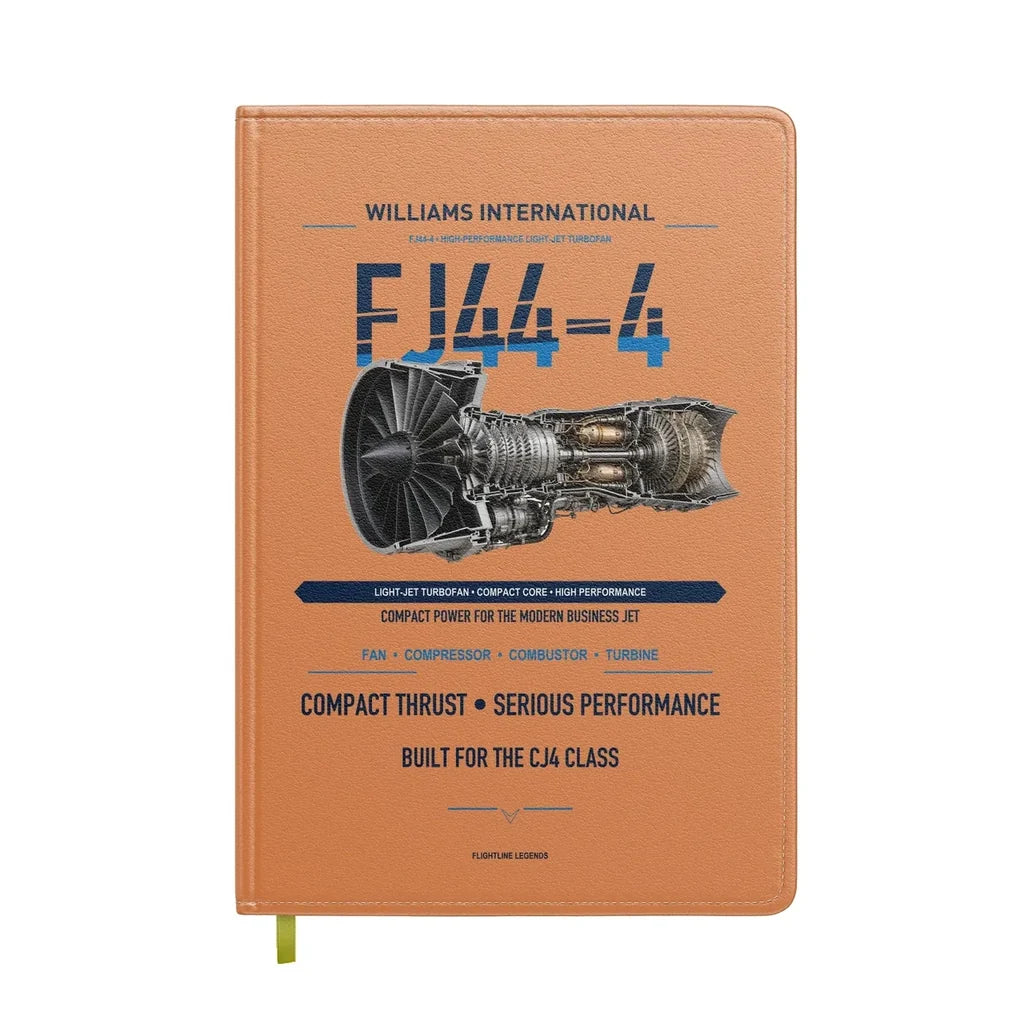 FJ44-4 design on orange notebook