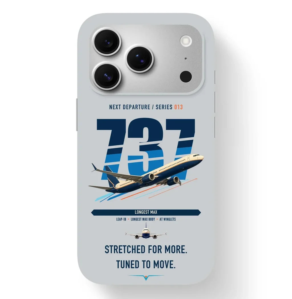 Boeing 737 MAX 10 design on light gray magsafe iphone case
