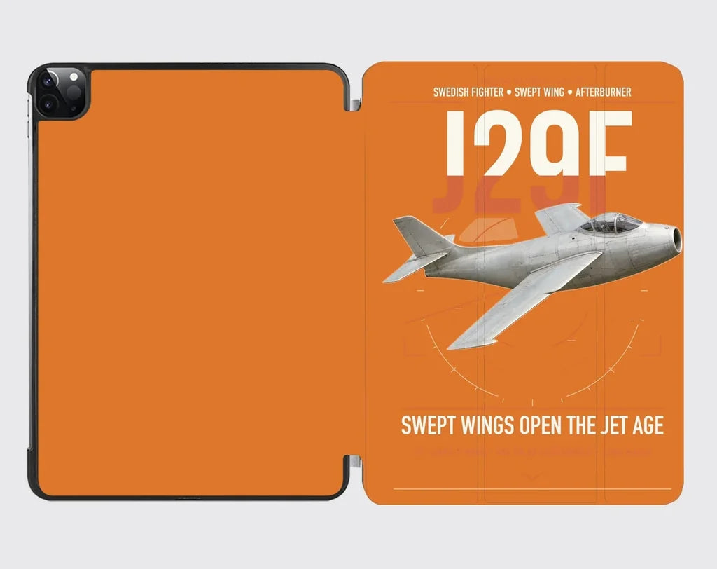 Saab J 29F Tunnan design on orange ipad tablet case
