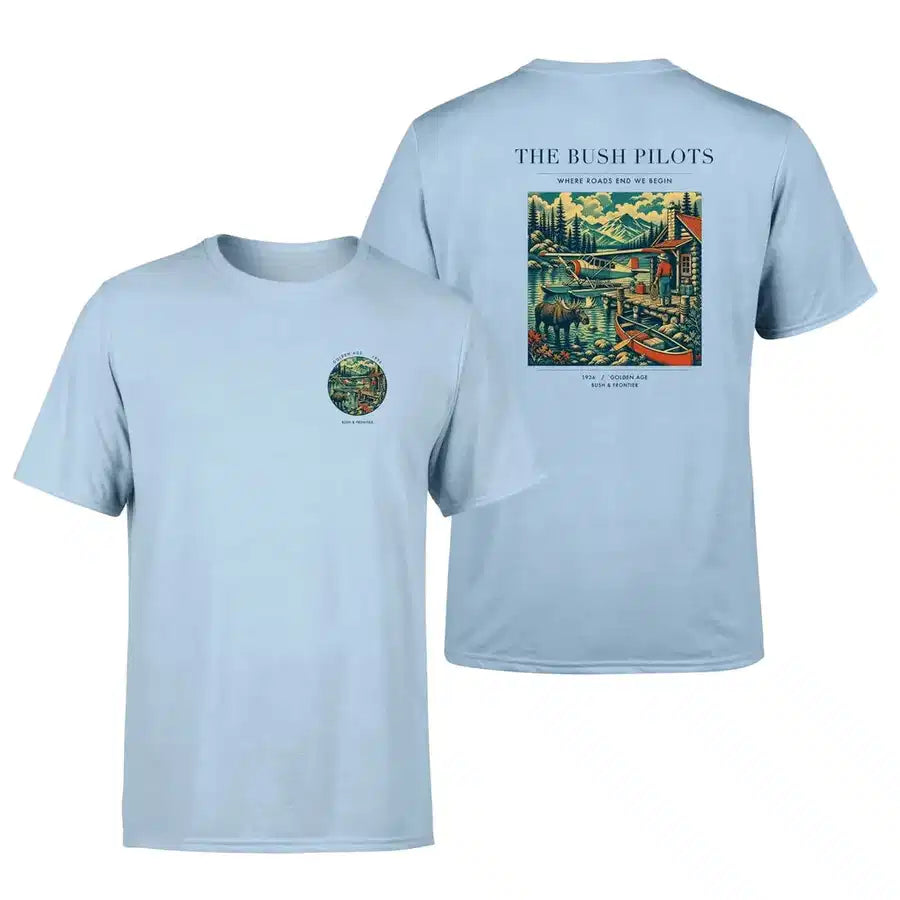 VINTAGE G4029 - The Bush Pilots - Double-Side T-Shirt design on lightblue double side t shirt