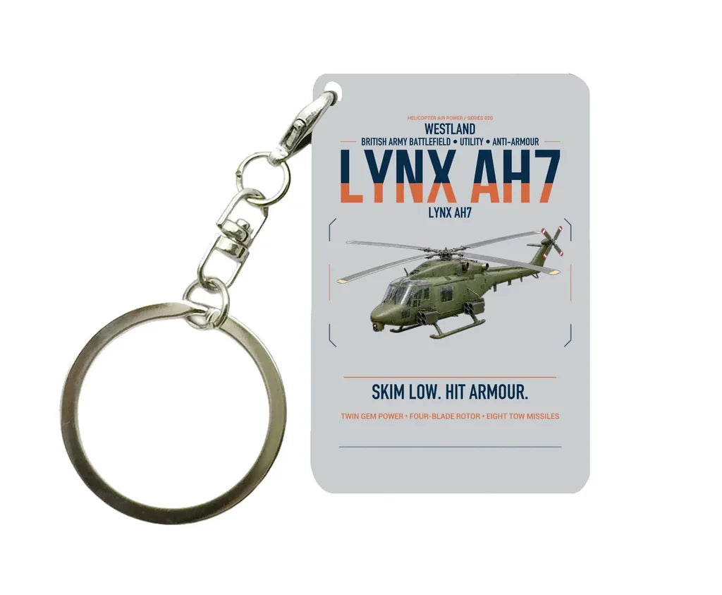 Westland Lynx AH7 design on light gray designed key chain, double-side print