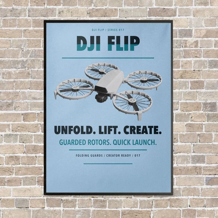 DJI Flip vertical canvas print - framed - light blue background
