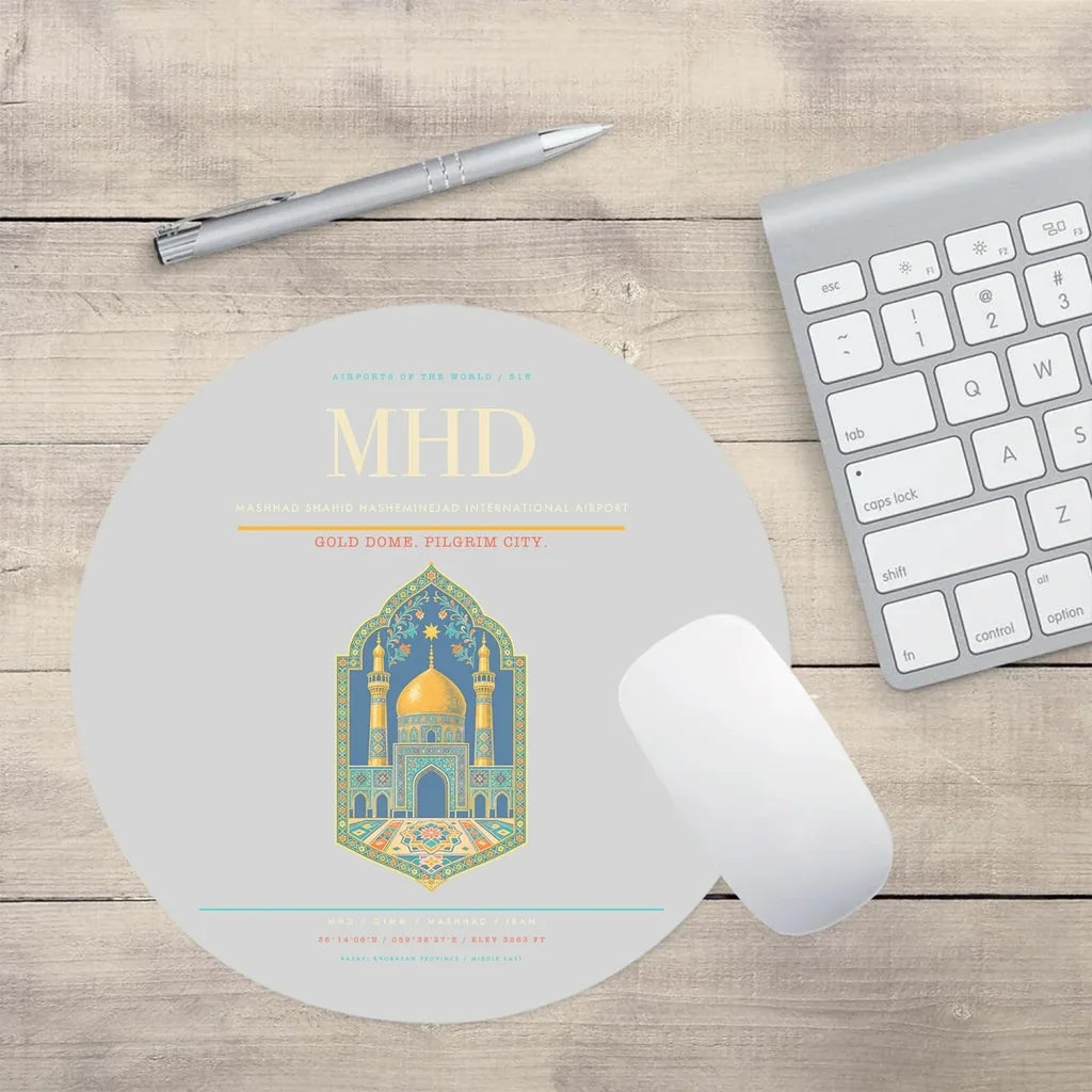 Mashhad Shahid Hasheminejad International Airport MHD Mouse-Pad Round - Light Gray