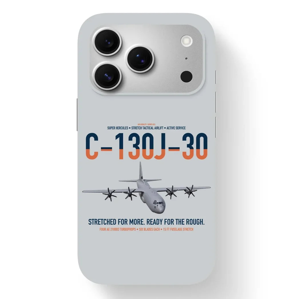C-130J-30 Super Hercules design on light gray magsafe iphone case, for iPhone 17 Pro