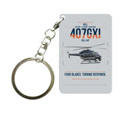 Thumbnail for Bell 407GXi design on light gray designed key chain, double-side print