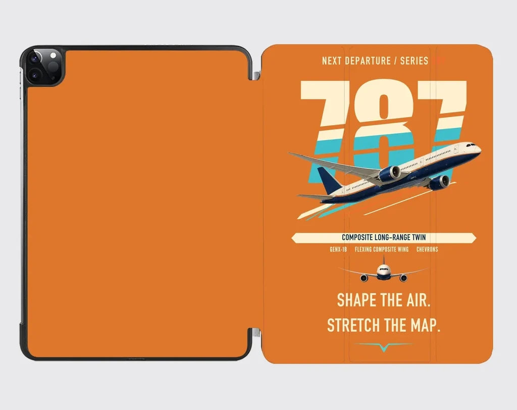 Boeing 787-9 Dreamliner design on orange ipad tablet case