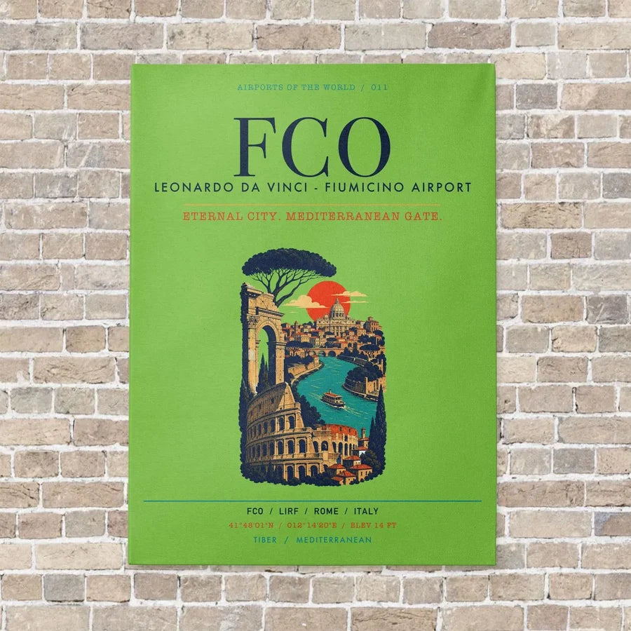 Rome Leonardo da Vinci Fiumicino Airport FCO vertical canvas print - no frame - light green background