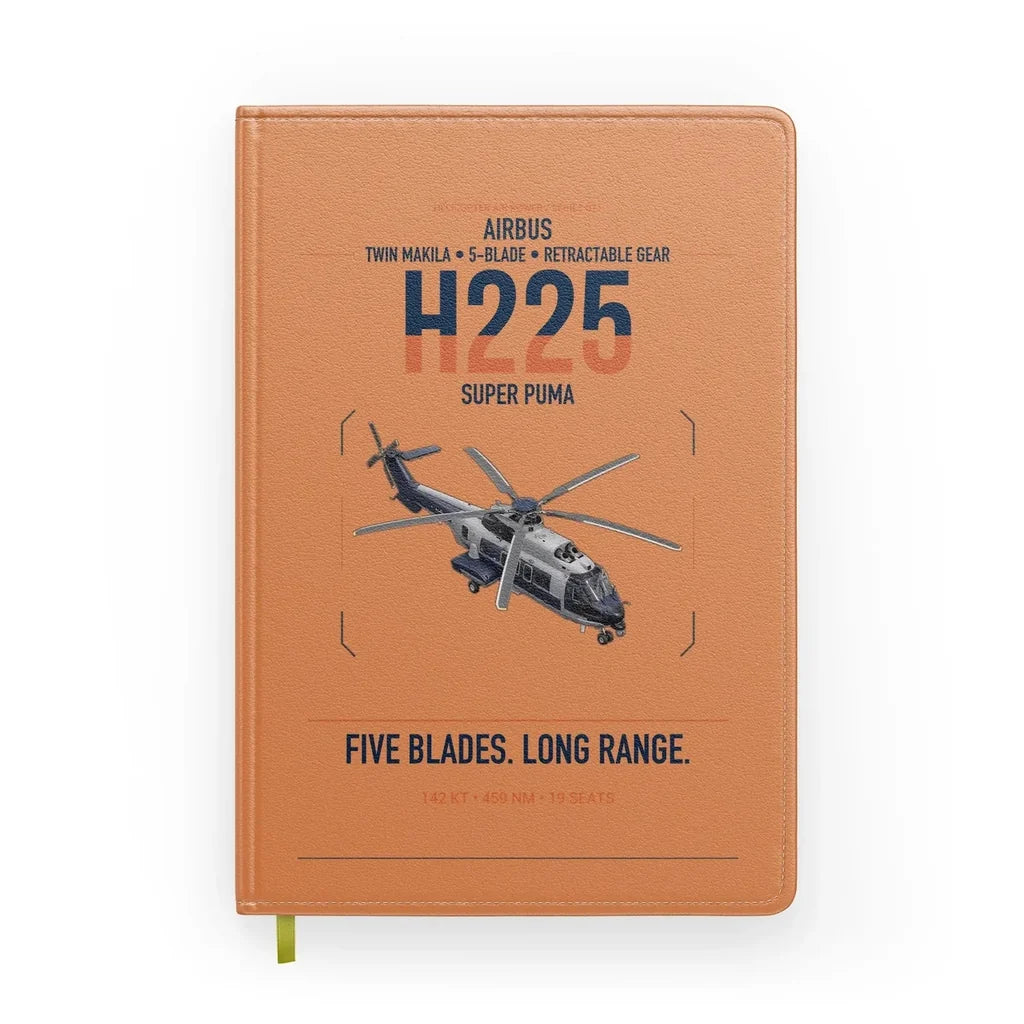 Airbus H225 design on orange notebook