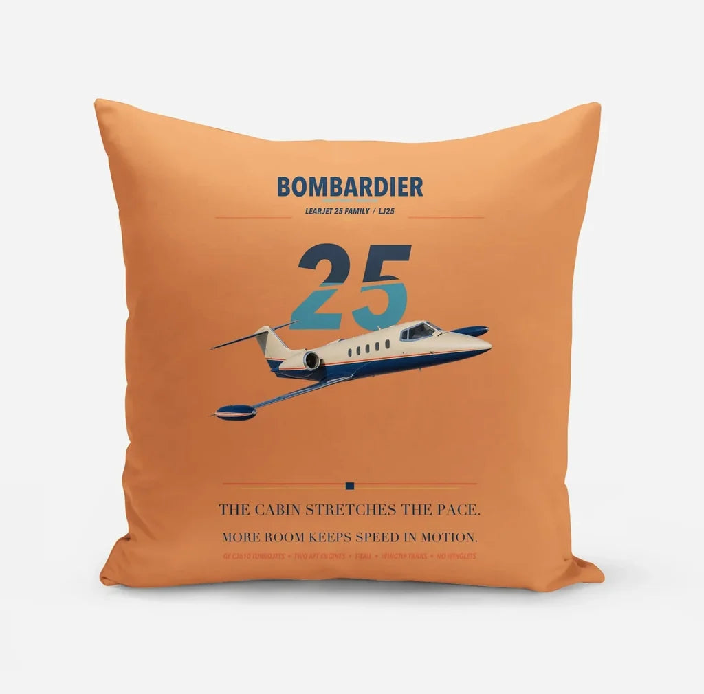 Bombardier Learjet 25 design on orange pillow
