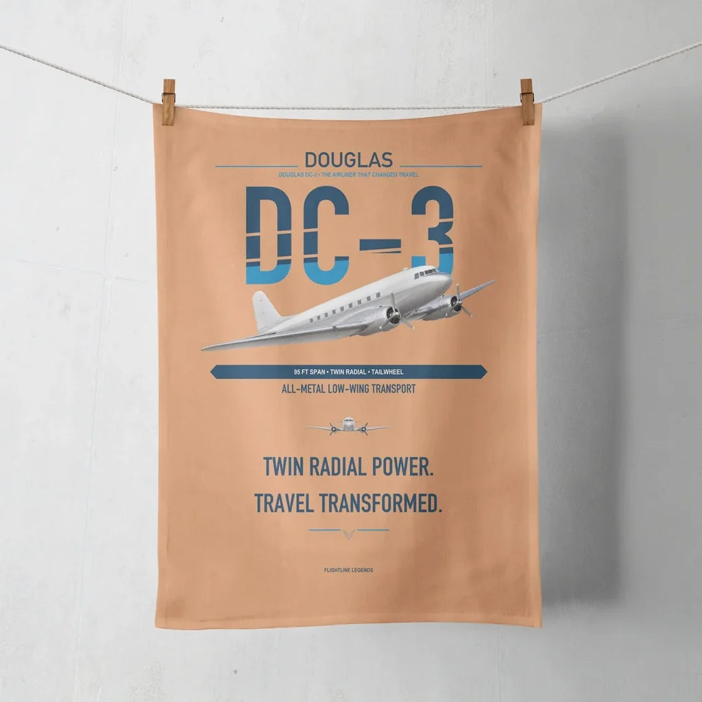 Douglas DC-3 design on orange towel