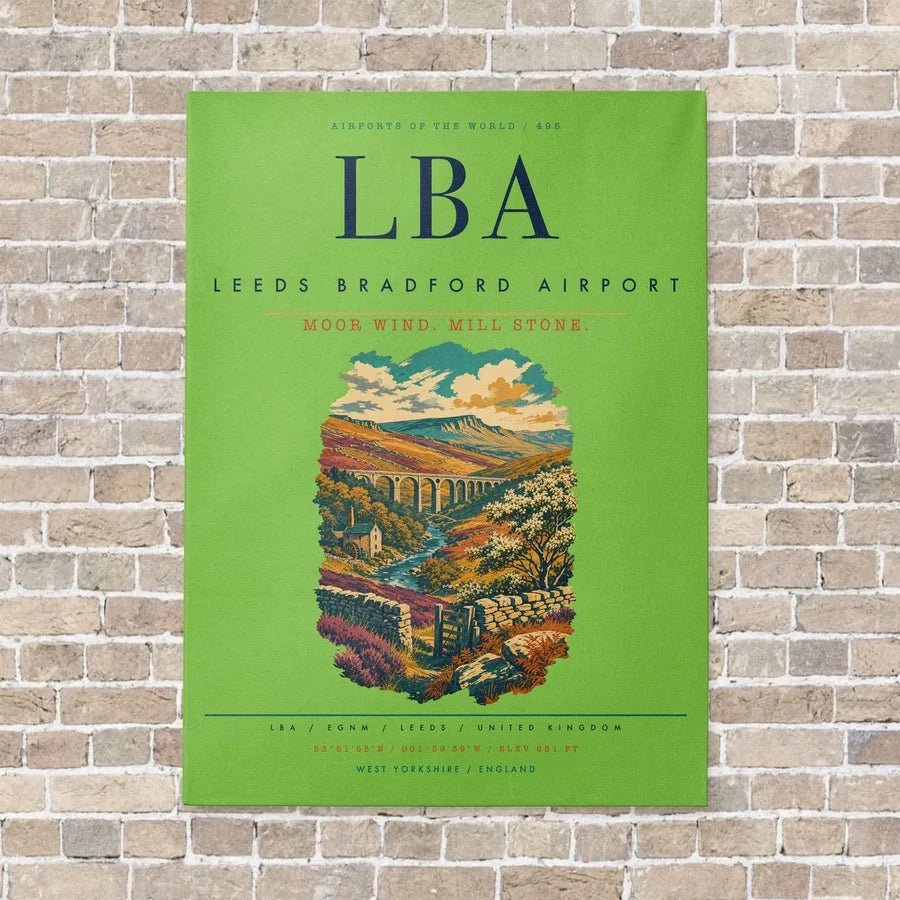 Leeds Bradford Airport LBA vertical canvas print - no frame - light green background
